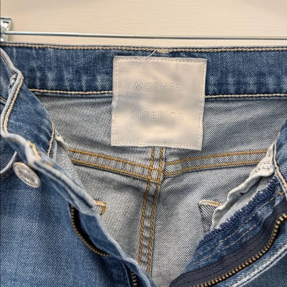 MOTHER SUPERIOR Weekender in It’s a Small World Blue Flare Jeans Sz. 27 LIKE NEW - Picture 6 of 10